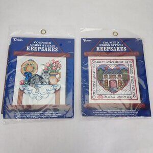 Vogart Cross Stitch Kits Cat Bless County Wood Wall Hanging 5" x 6" Counted NEW